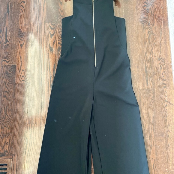 Zara Sz S Black Crepe Jumpsuit Wide Leg Crop Zip Front Sleeveless small - Picture 8 of 13